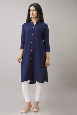 Mirraw Classiques Plain Navy Blue Regular Rayon Stitched Kurtis 3