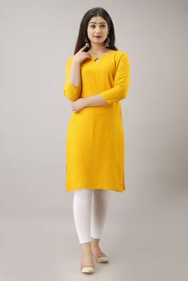 Woman's Soild Color Kurti Kurta For Office And Casual Wear Yellow 1
