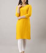 Woman's Soild Color Kurti Kurta For Office And Casual Wear Yellow