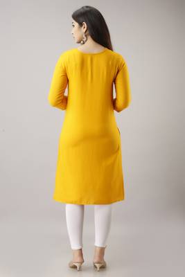 Woman's Soild Color Kurti Kurta For Office And Casual Wear Yellow 3
