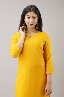 Woman's Soild Color Kurti Kurta For Office And Casual Wear Yellow 4