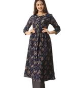 Women's Rayon Floral Printed Anarkali Navy Blue Kurta Palazzo Set