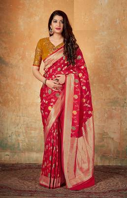 Ruby woven banarasi silk saree with blouse 1