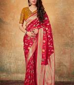 Ruby woven banarasi silk saree with blouse