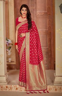 Ruby woven banarasi silk saree with blouse 1