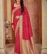 Ruby woven banarasi silk saree with blouse