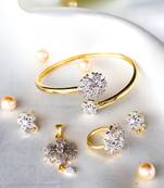 American Diamond Gold Plated Necklace Set with Earring, Ring and Bracelet for Women & Girls