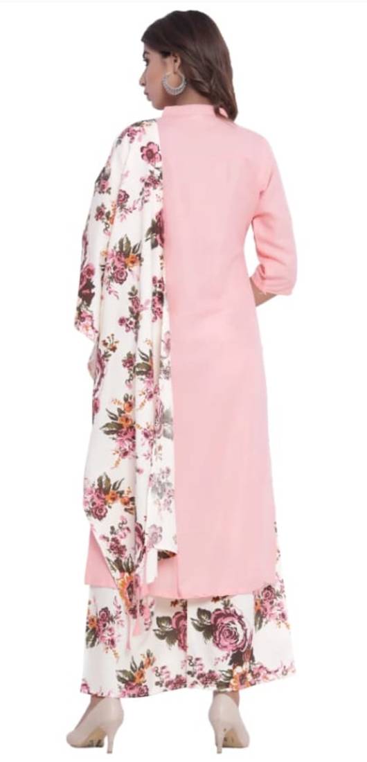 Letast Rayon Plain Kurta And Rayon Printed Palazzo With Rayon Dupatta Set