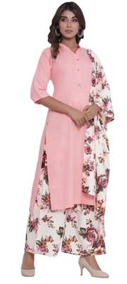 Letast Rayon Plain Kurta And Rayon Printed Palazzo With Rayon Dupatta Set 3