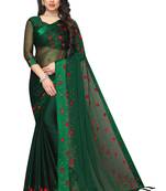 Green embroidered satin saree with blouse