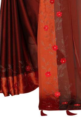 Maroon embroidered satin saree with blouse 4