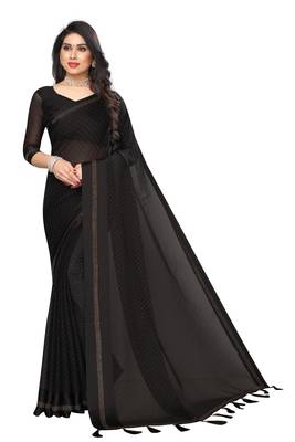 Black embroidered satin saree with blouse 1