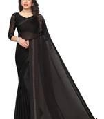 Black embroidered satin saree with blouse