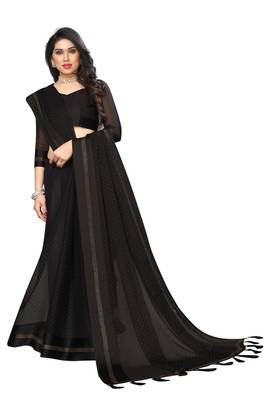Black embroidered satin saree with blouse 2