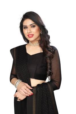 Black embroidered satin saree with blouse 3