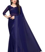 Blue embroidered satin saree with blouse