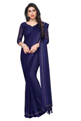 Blue embroidered satin saree with blouse 2