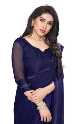 Blue embroidered satin saree with blouse 3