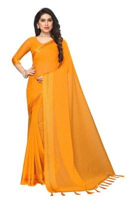Orange embroidered satin saree with blouse 1