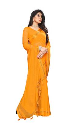 Orange embroidered satin saree with blouse 2