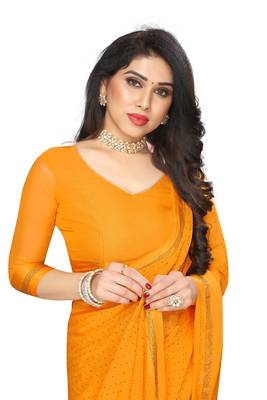 Orange embroidered satin saree with blouse 3