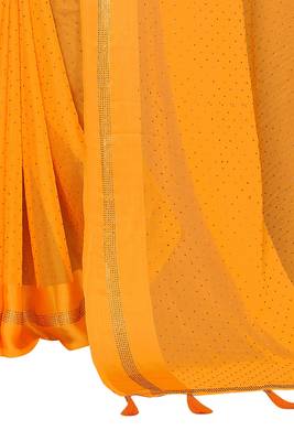 Orange embroidered satin saree with blouse 4