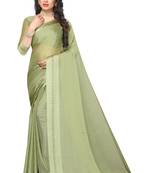 Green embroidered satin saree with blouse