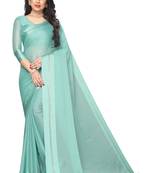Sky blue embroidered satin saree with blouse