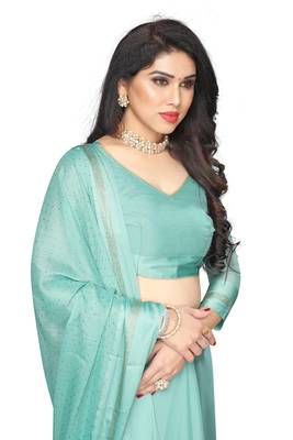 Sky blue embroidered satin saree with blouse 3