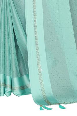 Sky blue embroidered satin saree with blouse 4
