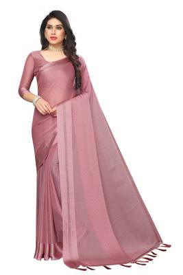 Purple embroidered satin saree with blouse 1