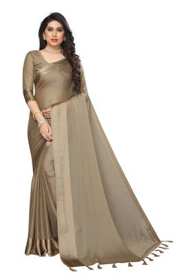 Grey embroidered satin saree with blouse 1