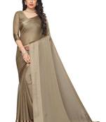 Grey embroidered satin saree with blouse