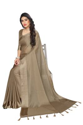 Grey embroidered satin saree with blouse 2