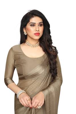 Grey embroidered satin saree with blouse 3