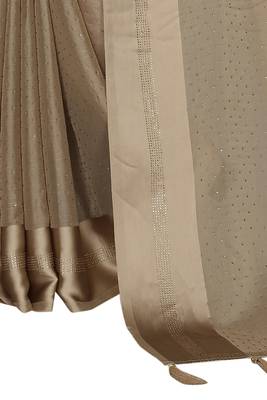 Grey embroidered satin saree with blouse 4