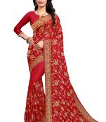 Pink embroidered satin saree with blouse