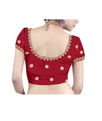 Pink embroidered satin saree with blouse 2