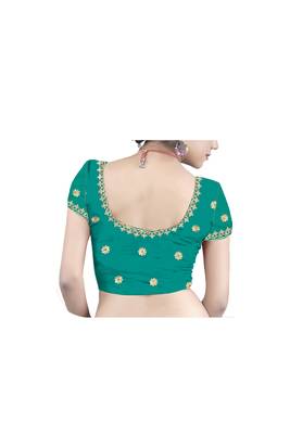 Green embroidered satin saree with blouse 2