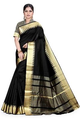 Black woven silk blend saree with blouse 1