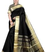 Black woven silk blend saree with blouse