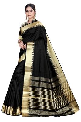 Black woven silk blend saree with blouse 2