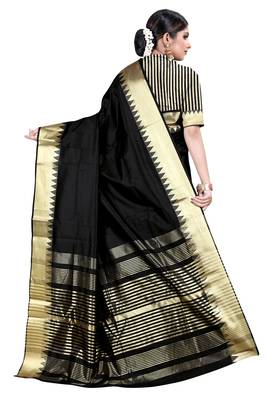 Black woven silk blend saree with blouse 3