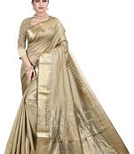 Beige woven silk blend saree with blouse
