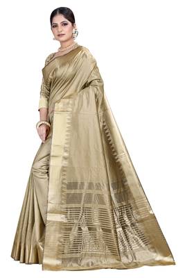 Beige woven silk blend saree with blouse 2