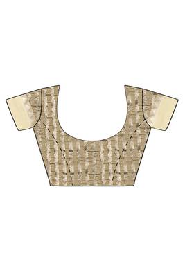 Beige woven silk blend saree with blouse 4