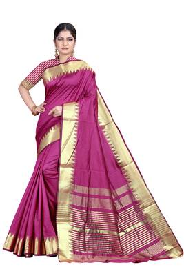 Purple woven silk blend saree with blouse 1