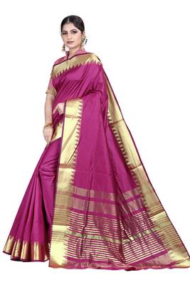 Purple woven silk blend saree with blouse 2