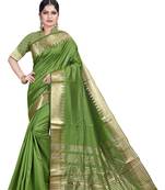 Green woven silk blend saree with blouse