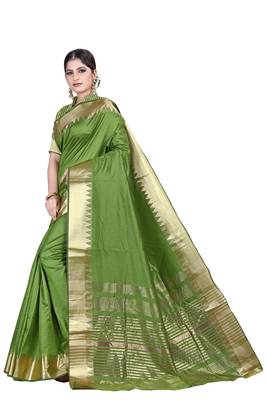 Green woven silk blend saree with blouse 2